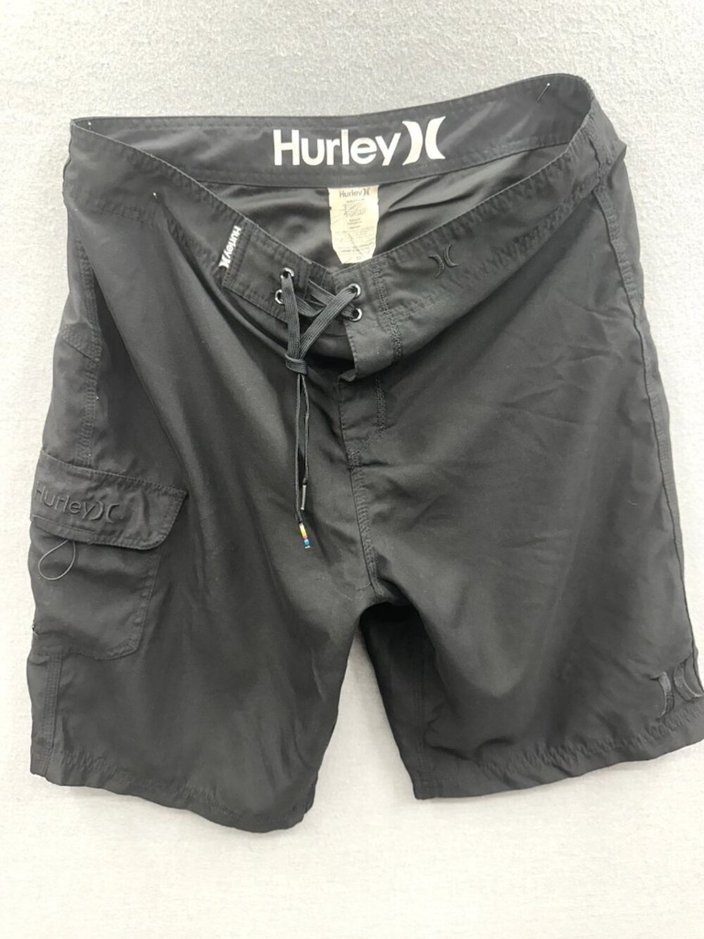 Hurley Board shorts Mens 32 Black Cargo Pocket Lace Up Quick Dry Swim Surf Beach